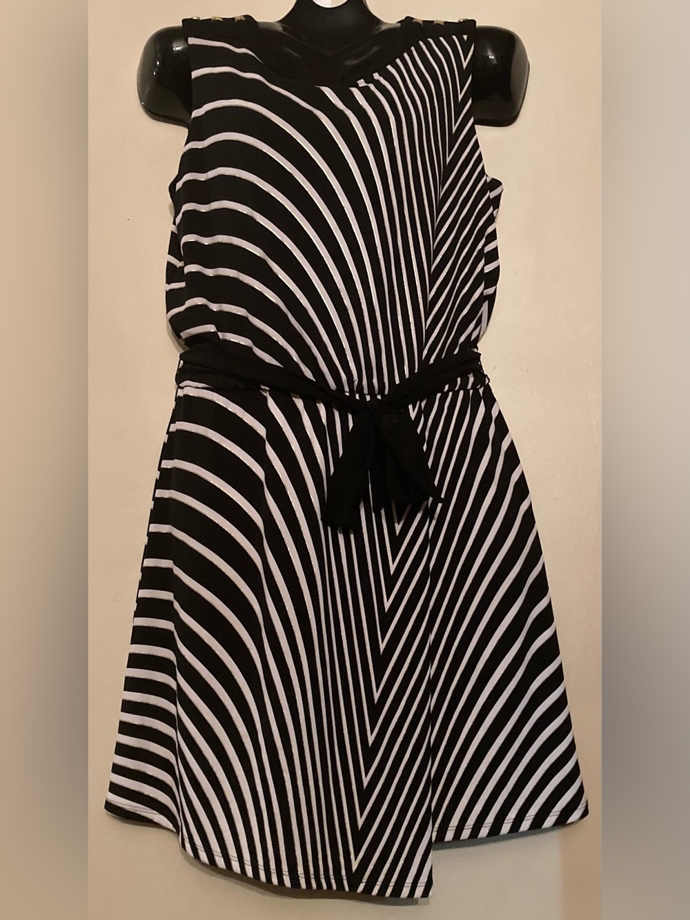 White and Gold Chevron Gradient Dress with Tie Belt